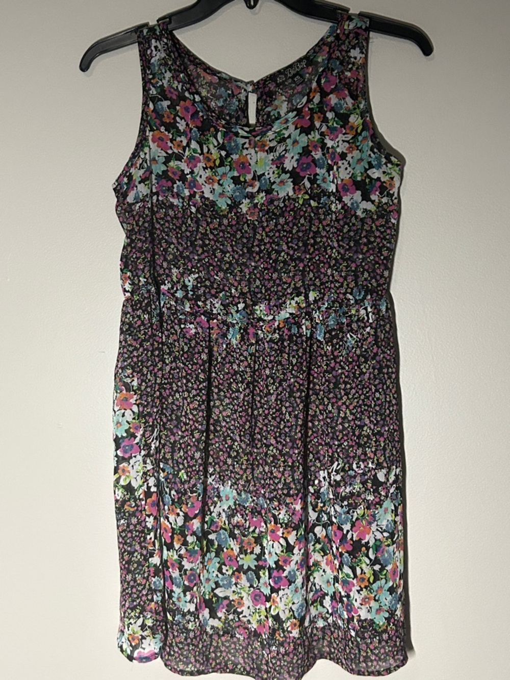 BeBop Black Floral Sheer Sleeveless Dress with Multicolor Blooms